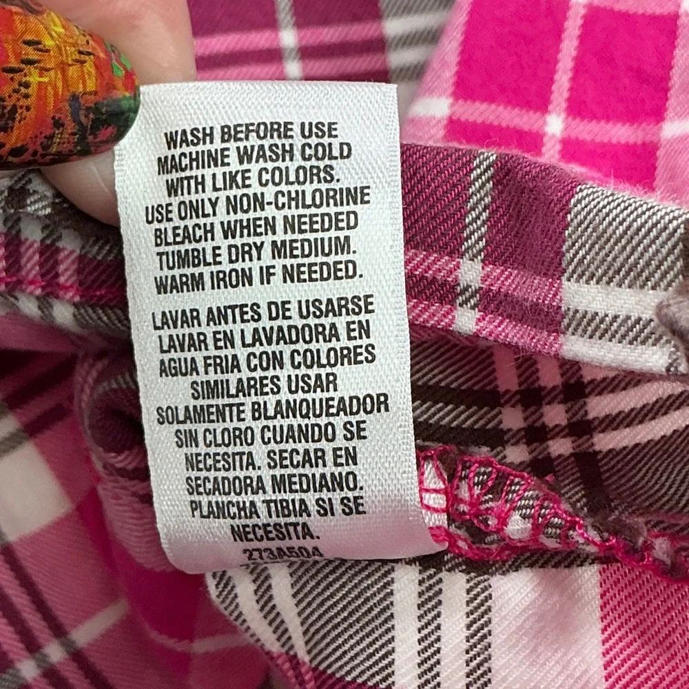 Carter's Pink Plaid Tunic Top Kids Size 6 Roll-Tab Sleeve Cotton Henley